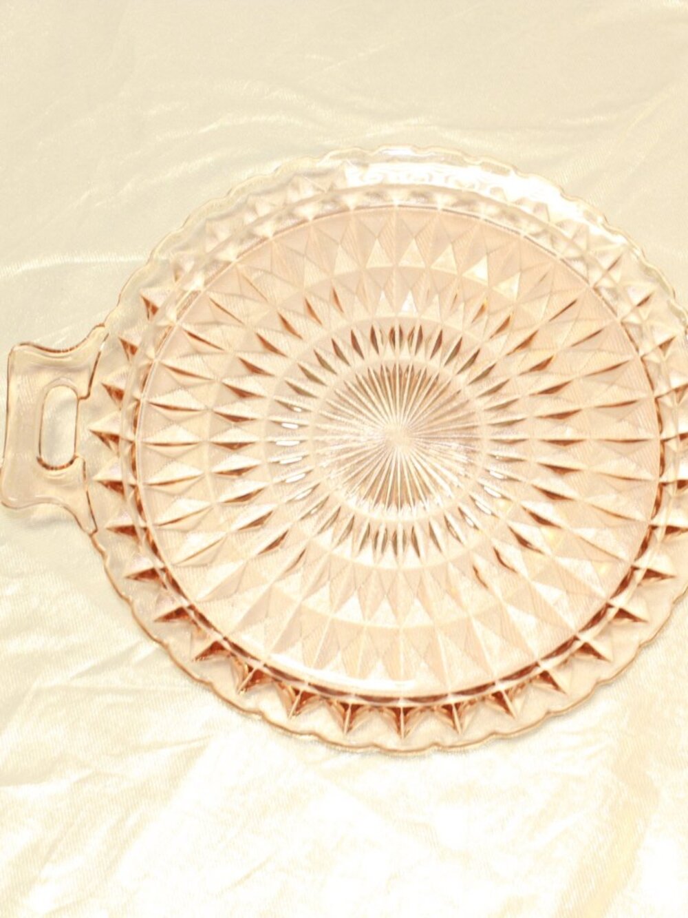 Jeannette Glass VTG 10" Pink Windsor Diamond Depression Glass Handled Cake Plate